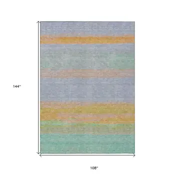 9' X 12' Lavender Striped Washable Indoor Outdoor Area Rug