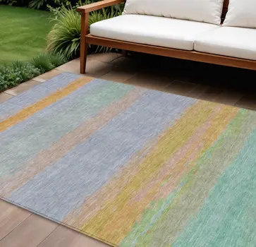 9' X 12' Lavender Striped Washable Indoor Outdoor Area Rug