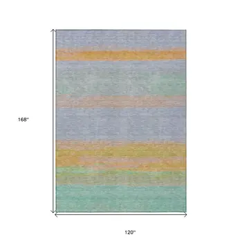 10' X 14' Lavender Striped Washable Indoor Outdoor Area Rug