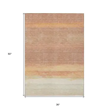3' X 5' Salmon Striped Washable Indoor Outdoor Area Rug