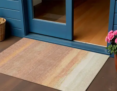 3' X 5' Salmon Striped Washable Indoor Outdoor Area Rug
