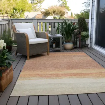 3' X 5' Salmon Striped Washable Indoor Outdoor Area Rug