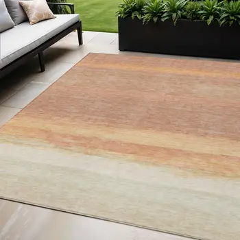5' X 8' Salmon Striped Washable Indoor Outdoor Area Rug