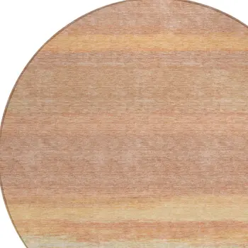 8' Salmon Round Striped Washable Indoor Outdoor Area Rug