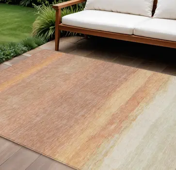 8' X 10' Salmon Striped Washable Indoor Outdoor Area Rug