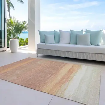 8' X 10' Salmon Striped Washable Indoor Outdoor Area Rug