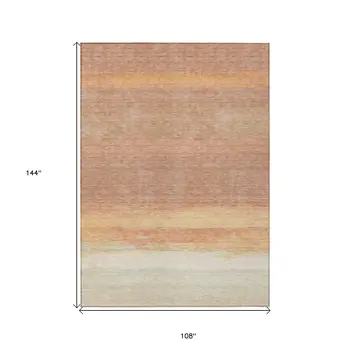 9' X 12' Salmon Striped Washable Indoor Outdoor Area Rug