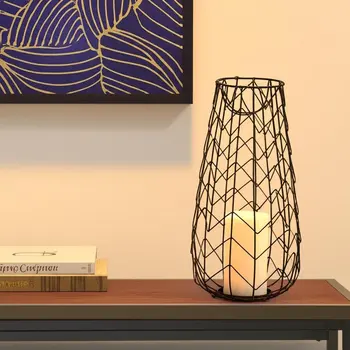 16" Gold Distressed Lattice Metal Tabletop Lantern Candle Holder