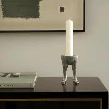 9" Gray Distressed Abstract Ceramic Tabletop Pillar Candle Holder