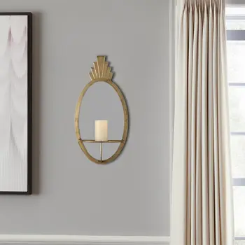 28" Gold Mirrored Metal And Glass Wall Sconce Candle Holder