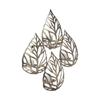 18" Champagne Distressed Botanical Leaf Metal Wall Sconce Candle Holder