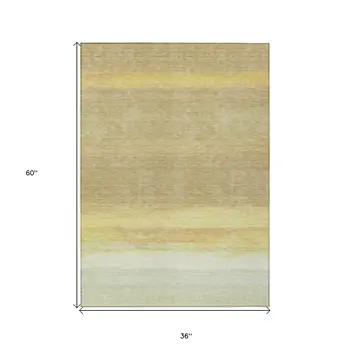 3' X 5' Tan Striped Washable Indoor Outdoor Area Rug