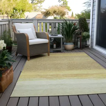 3' X 5' Tan Striped Washable Indoor Outdoor Area Rug