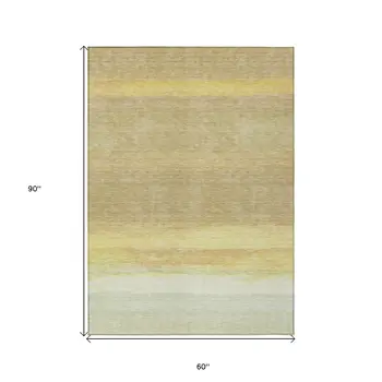 5' X 8' Tan Striped Washable Indoor Outdoor Area Rug