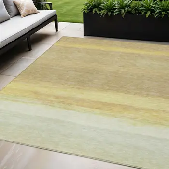 5' X 8' Tan Striped Washable Indoor Outdoor Area Rug