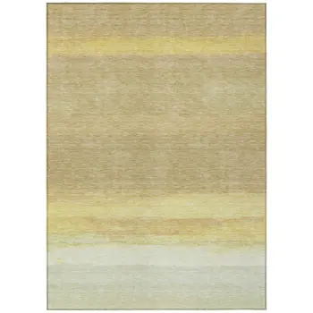 5' X 8' Tan Striped Washable Indoor Outdoor Area Rug