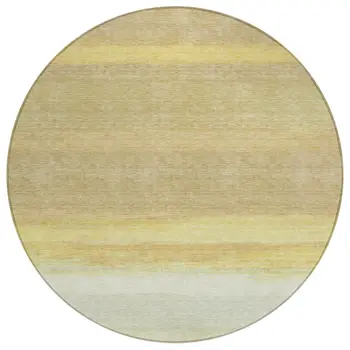 8' Tan Round Striped Washable Indoor Outdoor Area Rug