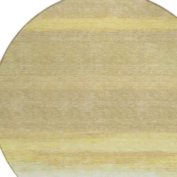 8' Tan Round Striped Washable Indoor Outdoor Area Rug