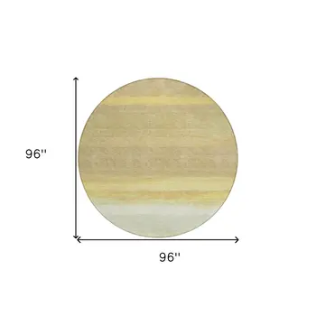 8' Tan Round Striped Washable Indoor Outdoor Area Rug
