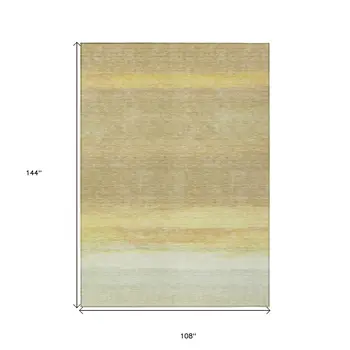 9' X 12' Tan Striped Washable Indoor Outdoor Area Rug