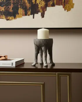 7" Gray Distressed Abstract Ceramic Tabletop Pillar Candle Holder