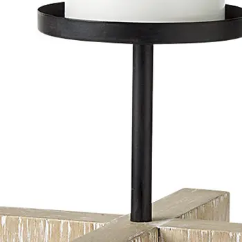 12" Black Distressed Geometric Solid Wood And Metal Tabletop Pillar Candle Holder