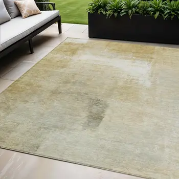 5' X 8' Wheat Striped Washable Indoor Outdoor Area Rug