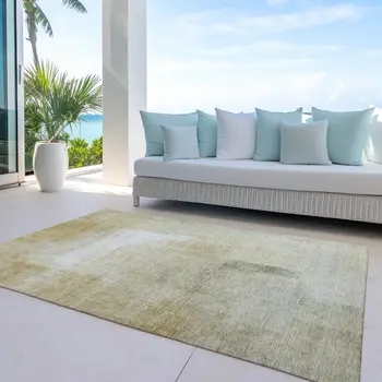 8' X 10' Wheat Striped Washable Indoor Outdoor Area Rug
