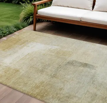 9' X 12' Wheat Striped Washable Indoor Outdoor Area Rug
