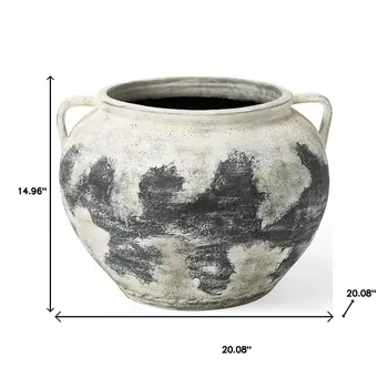 15" Black And White Ombre Amphora Ceramic Floor Vase