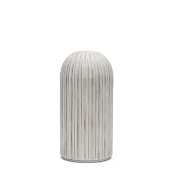 16" Gray And White Striped Cylinder Ceramic Floor Vase