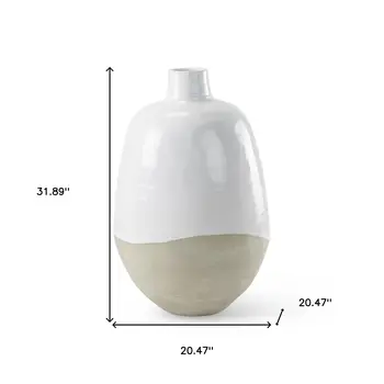 32" White Round Ceramic Floor Vase