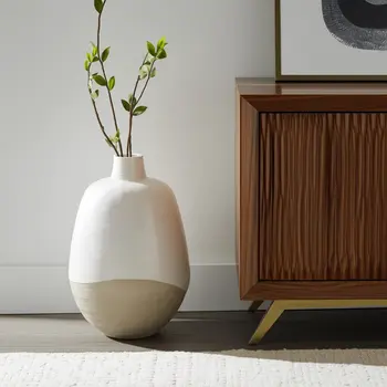 32" White Round Ceramic Floor Vase