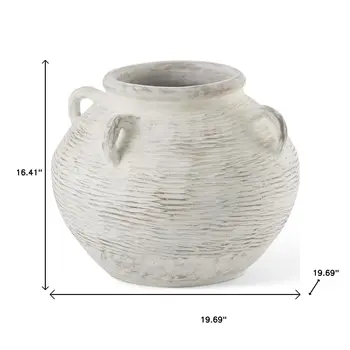 16" Cream Amphora Ceramic Floor Vase