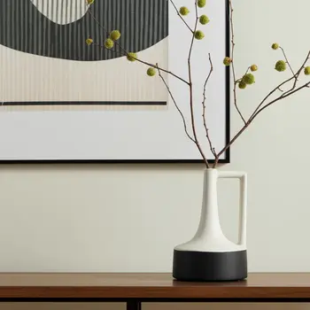 10" Black And White Ombre Ceramic Jug Vase