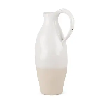 14" White And Beige Ombre Bud Ceramic Jug Vase