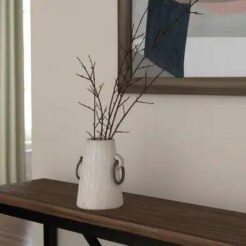 7" Beige Cylinder Solid Wood Jug Vase