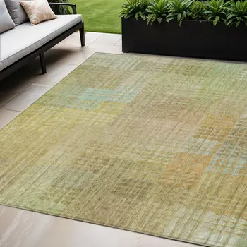 5' X 8' Beige Geometric Washable Indoor Outdoor Area Rug
