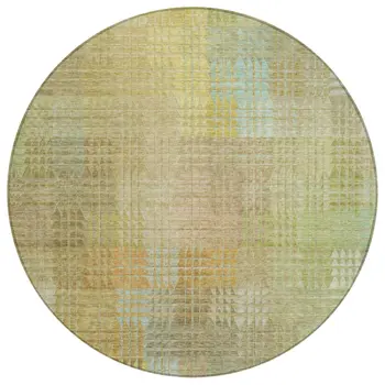8' Beige Round Geometric Washable Indoor Outdoor Area Rug