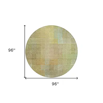 8' Beige Round Geometric Washable Indoor Outdoor Area Rug