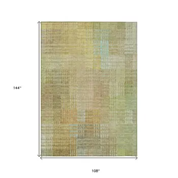 9' X 12' Beige Geometric Washable Indoor Outdoor Area Rug