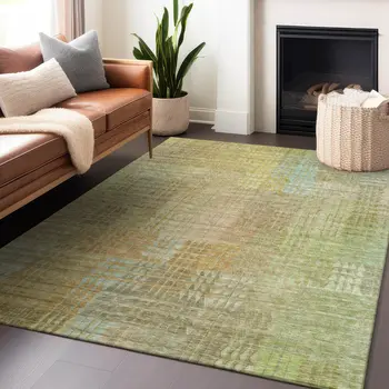 9' X 12' Beige Geometric Washable Indoor Outdoor Area Rug