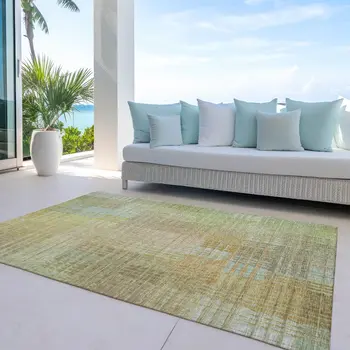 10' X 14' Beige Geometric Washable Indoor Outdoor Area Rug