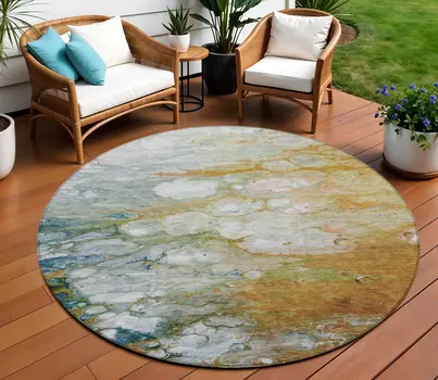 8' Orange Round Abstract Washable Indoor Outdoor Area Rug