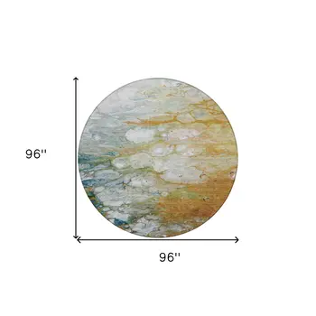 8' Orange Round Abstract Washable Indoor Outdoor Area Rug