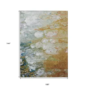 9' X 12' Orange Abstract Washable Indoor Outdoor Area Rug