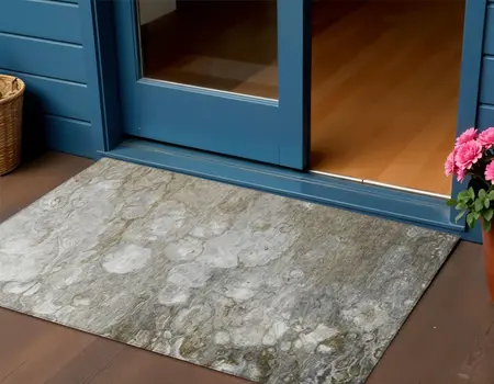 3' X 5' Taupe Abstract Washable Indoor Outdoor Area Rug