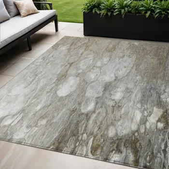 5' X 8' Taupe Abstract Washable Indoor Outdoor Area Rug