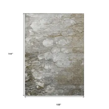 9' X 12' Taupe Abstract Washable Indoor Outdoor Area Rug