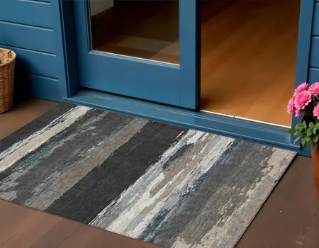 3' X 5' Black Abstract Washable Indoor Outdoor Area Rug